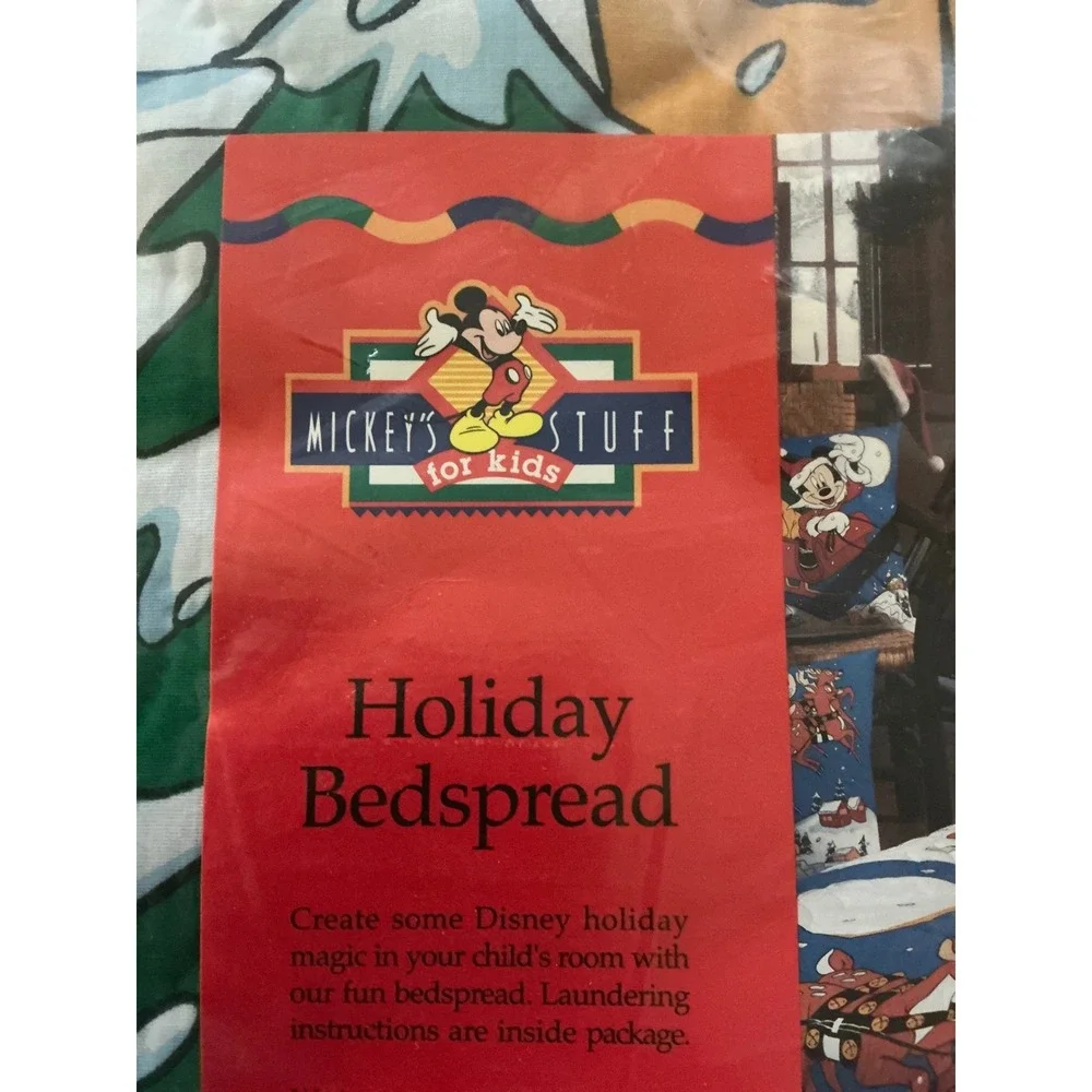 Disney Mickey Mouse Vintage Holiday Bedspread Twin Santa's Coming Reindeer Blue